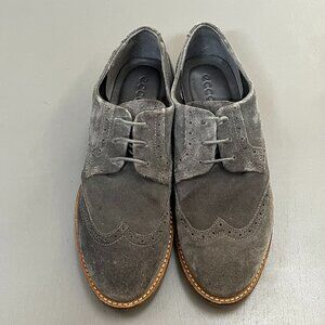 Ecco Women's Sartorelle 25 Tailored Wingtip Oxford Grey Suede Size 8.5 or 39